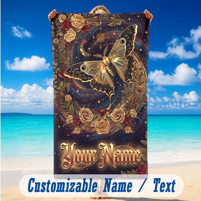 Butterfly Theme Beach Towel Personalized Custom Name & Text Soft Quick Dry Beach Towel for Swimming Travel