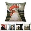 Nordic Farm Animal Mural Cock Chicken Sofa Decorative Cushion Cover Hen Painting Print Cotton Linen Car Throw Pillow Cover