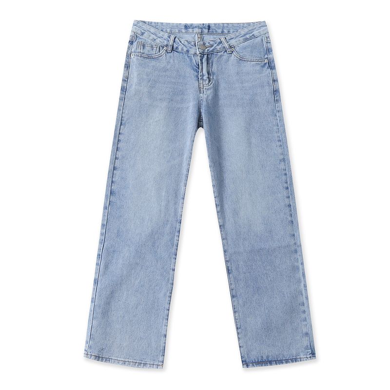 Straight Jeans Autumn New Foreign Trade Women clothes Natural Waist Zip-up Button Narrow Wide Leg Casual Pants 32508