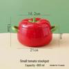 Tomato Double Handle Ceramic Soup Bowl with Lid