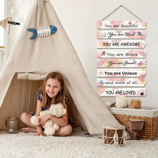 Inspirational Girl Room Decor Motivational Wall Art Plaque Positive Affirmations Hanging Wooden Sign for Girls Kids Room Nursery Toddlers Playroom