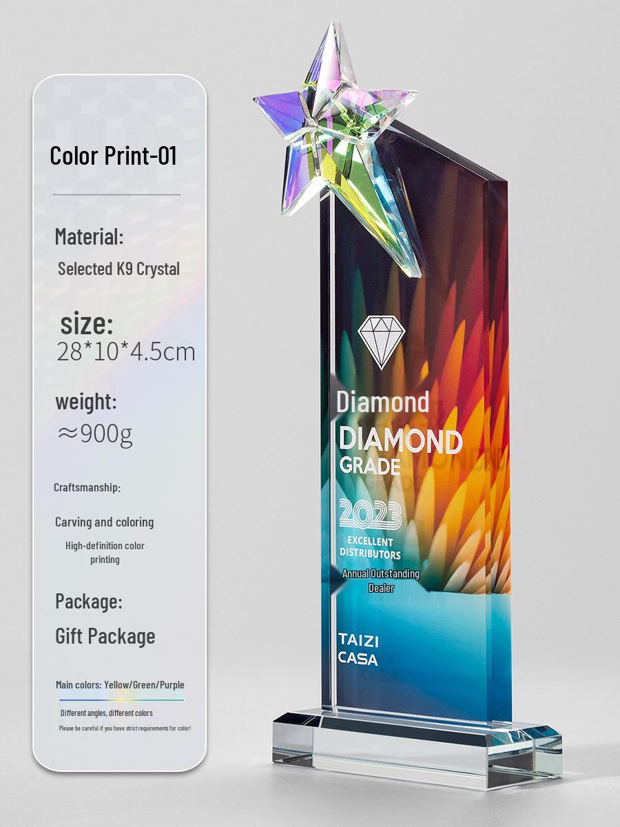 Colorful Crystal Star Trophy for Outstanding Employee at Company Annual Meeting
