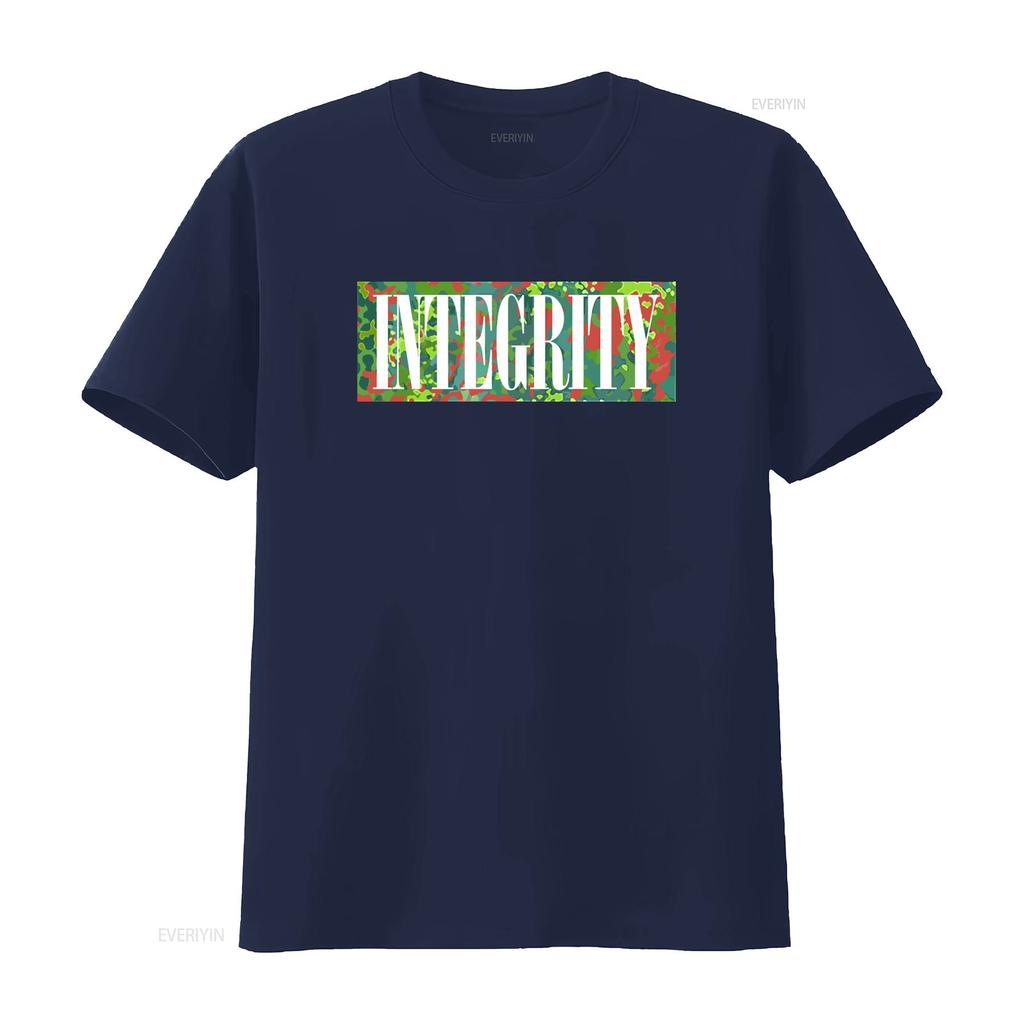 Streetwear Integrity Slogan Camouflage Background Print Casual T Shirt vintage Washed designer clothes graphic Comfortable