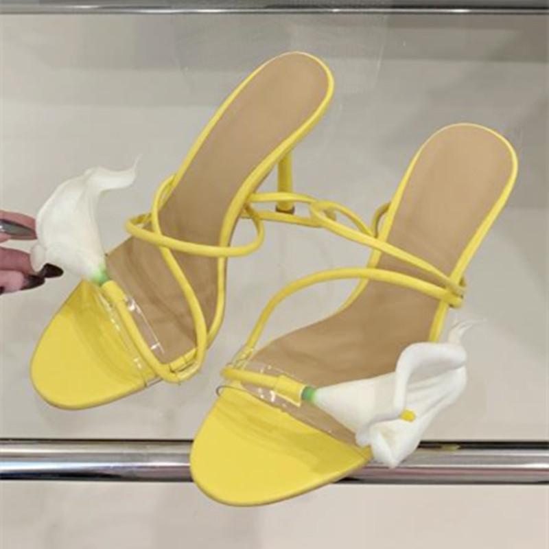 

Fashion Elegant Flower High Heeled Sandals Women Summer Sexy Open Toe Narrow Band Slide Sandals Fashion Comfort Thin Heel Brand Sandals 40 жёлтый