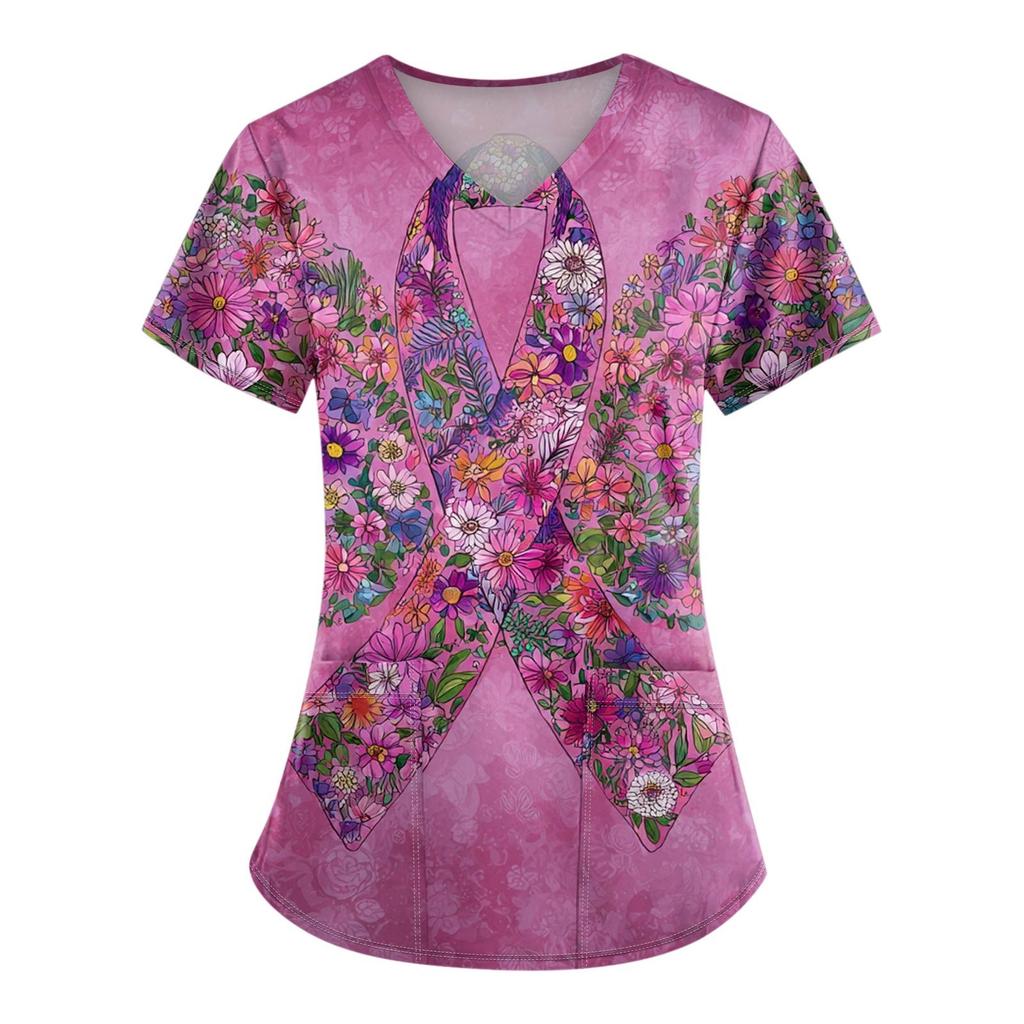 Dámská móda Overal s V výstřihem a krátkým rukávem s kapsami Potištěné topy Oblečení