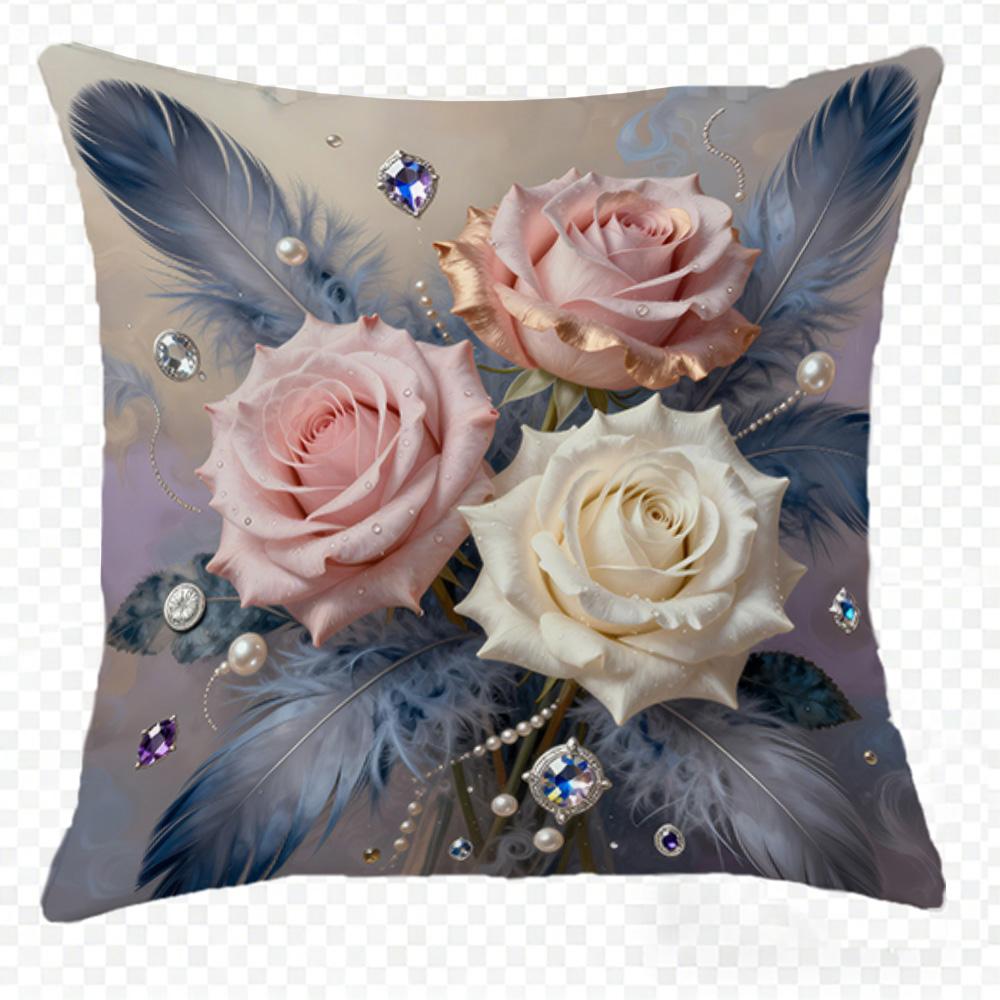 

1/4pcs Floral Feather Embellished Pillow Covers Sofa cushion cover home bedroom room decoration 45x45cm-1pcs