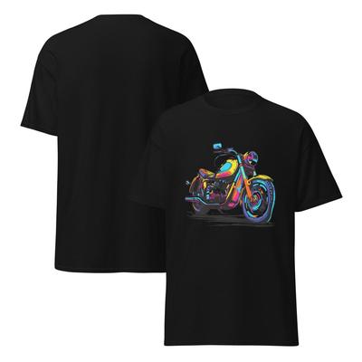 Colorful Pop Art Motorcycle Retro T-Shirt Design – Custom Biker Apparel T-shirt