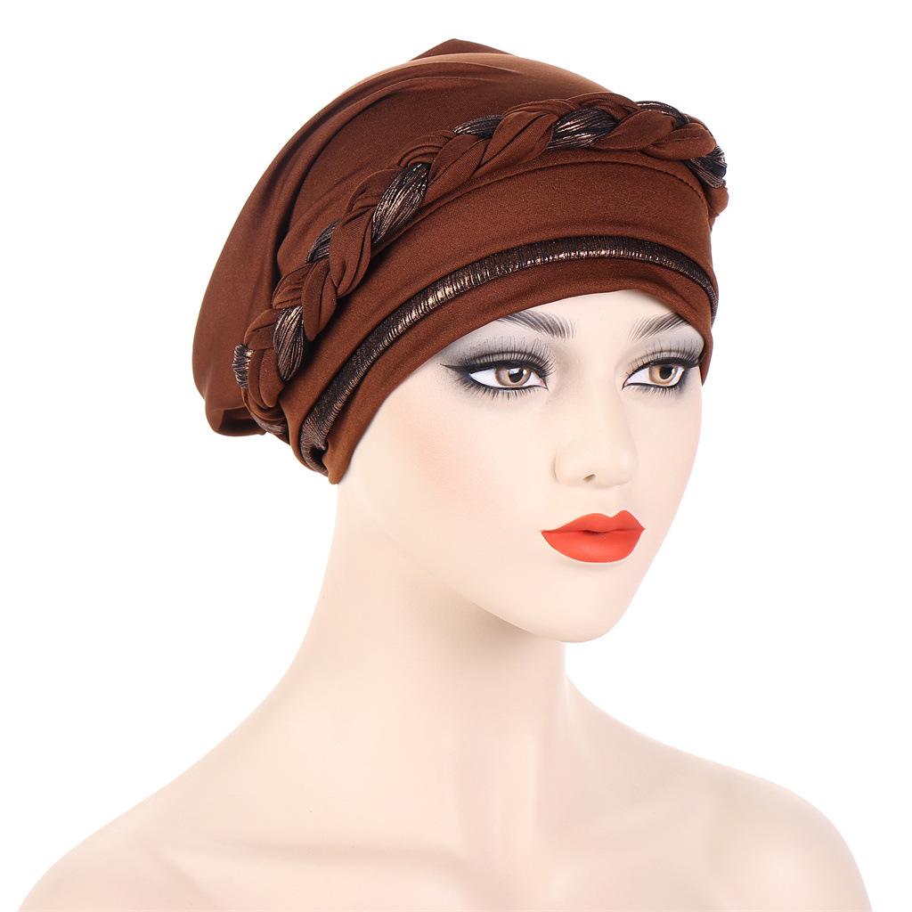 New Multicolor Short Braid Contrast Muslim Hijabs Headband Hat Fashion Pullover Caps