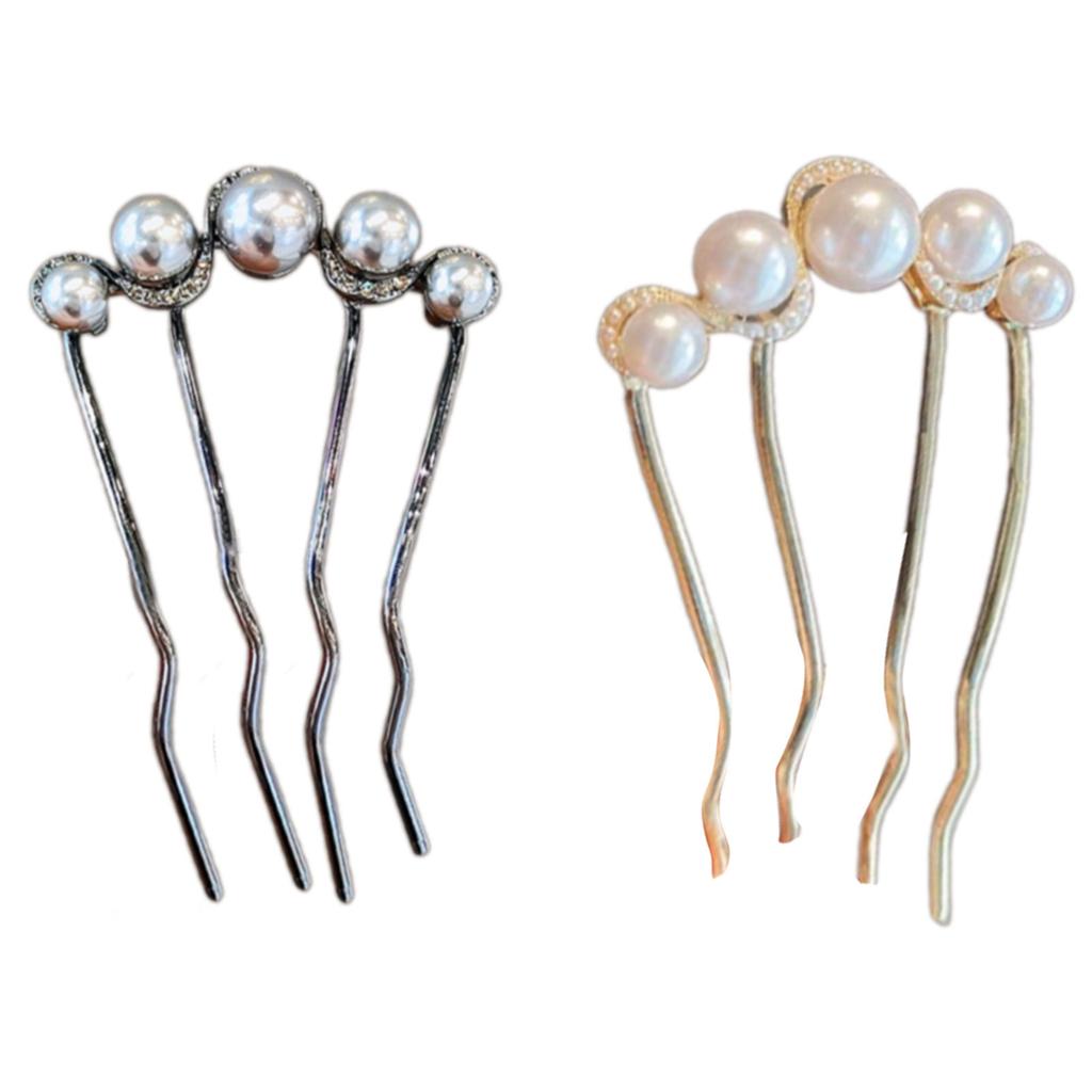 Elegant Metal Imitation Pearls Hairpins With Geometric Cutouts Secure Grip U-shaped Hair Pins For Updos And Styling