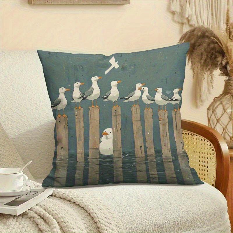 Shunika Chen Unisex Double Sided Coastal Seagull Print Soft Throw Pillow Cover Nautical Cushion Case For Sofa And Bedroom Decoration