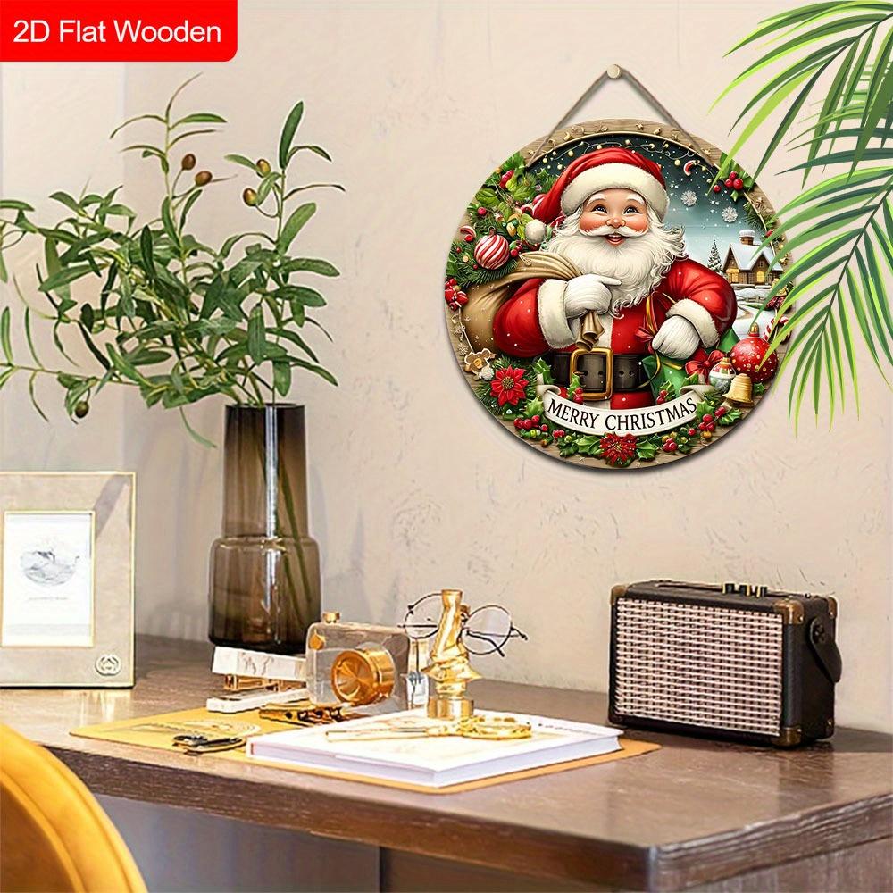 2D Flat 1pc Christmas “Santa Claus with A Bag” Logo Wooden Sign Decoration, Front Door Wall Decoration, Suitable for Home Offices, Garden Courtyards