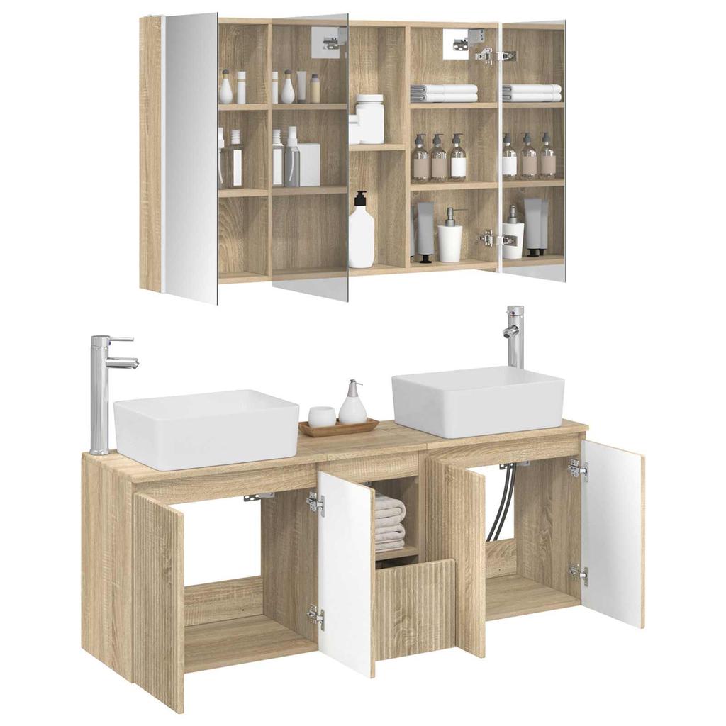 Bathroom Cabinet Set 4 Pcs Sonoma Oak Wood Based Material