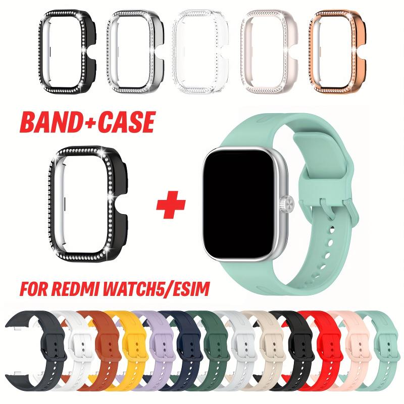2pcs Set For Redmi Watch 5/6 Sport Band Crystal Hollow Protective Case Classic Business Breathable Solid Color Strap