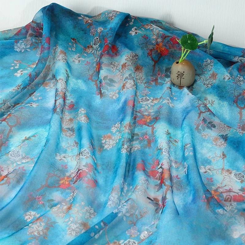 

Silk Scarf decorative 30D Printed Chiffon Ink Wash Chinese-style Fabric Ancient Costume Hanfu Skirt Gauze Gauze Clothing Fabric 100x150cm
