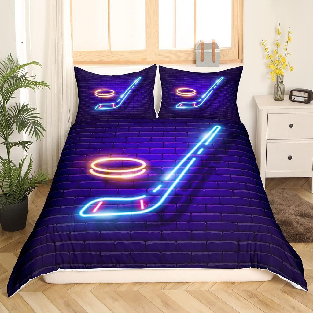Ice Hockey Sport Duvet Cover Burning Hockey Ball for Teen Athlete Black Polyester Quilt Cover for Friend Gift Bedroom Decoration