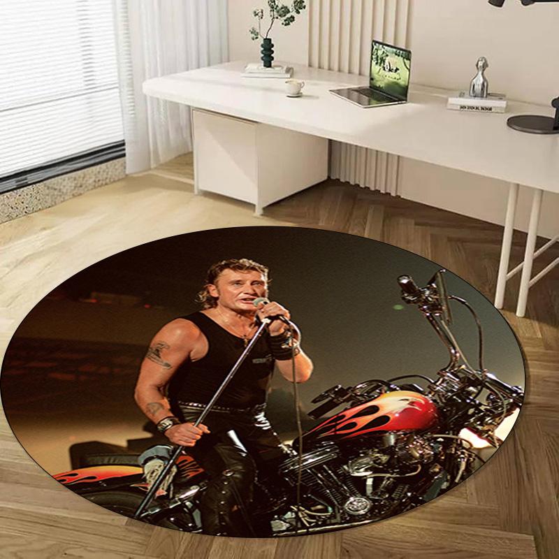 1Pc Johnny Hallyday Circular Print Rug - Home Decoration Carpet For Living Room Bedroom Flooring Computer Chair Area Rug