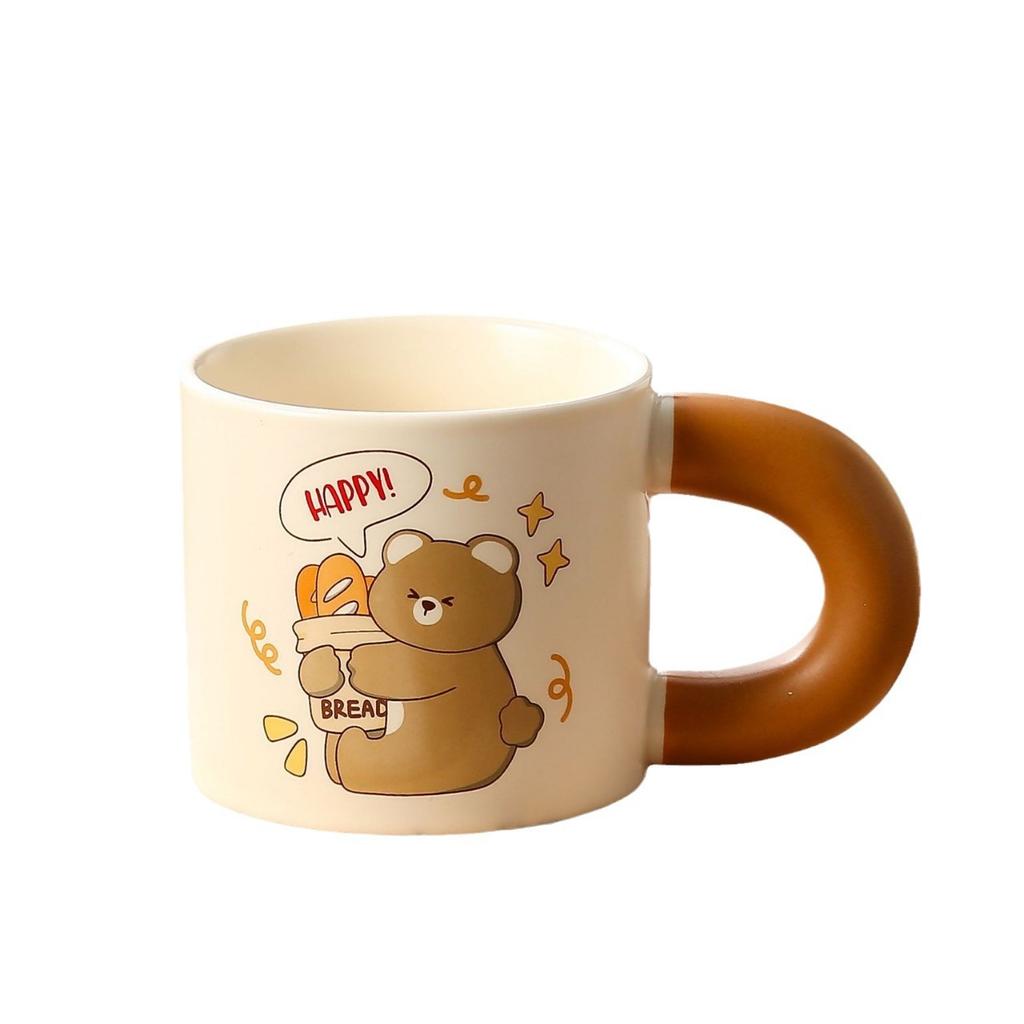 Bread Bear Ceramic Cups High Appearance Level Cute Mugs  Large Capacity Milk Cups  Breakfast Cups Home Dormitory Cups