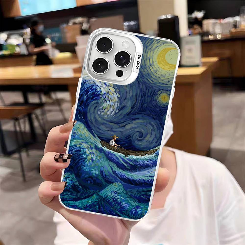 Van Gogh Art Painting For Iphone 15 14 13 Plus 17 16 12 11 Pro Max Matte Colored Silver Luxury Phone Cover