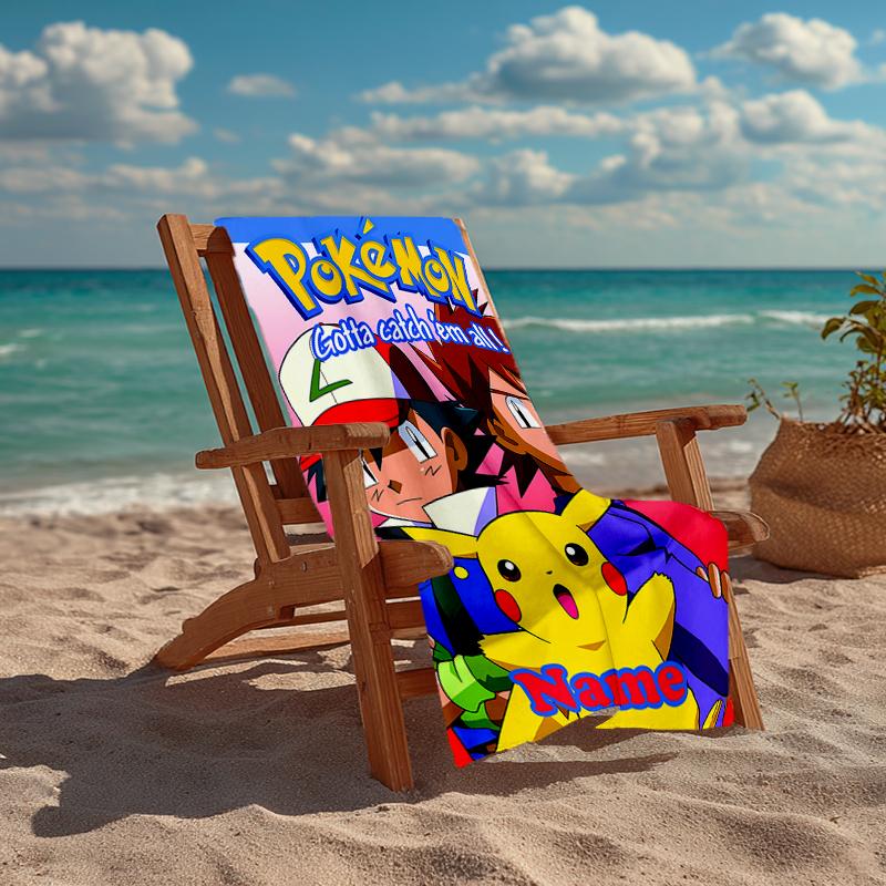 Custom Name Ultra-Soft Beach Towel with Pokémon Theme,Ideal for Pool - Camping, Diving - Perfect Travel Essential, Vibrant Beach Towel.