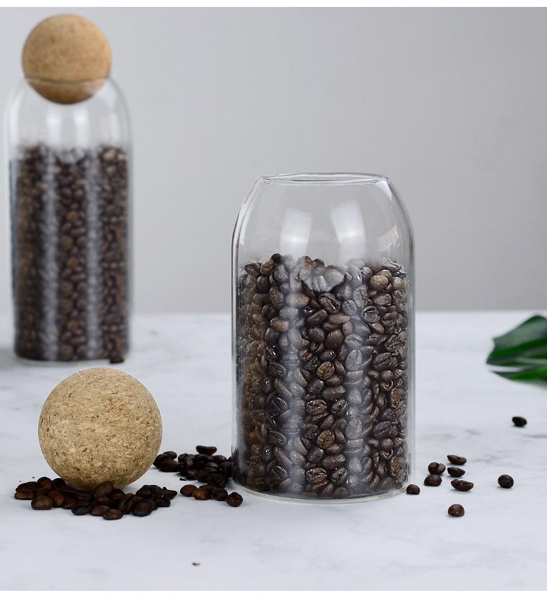 Transparent Borosilicate Glass Jar with Cork Stopper for Tea, Coffee, and Cereal Storage