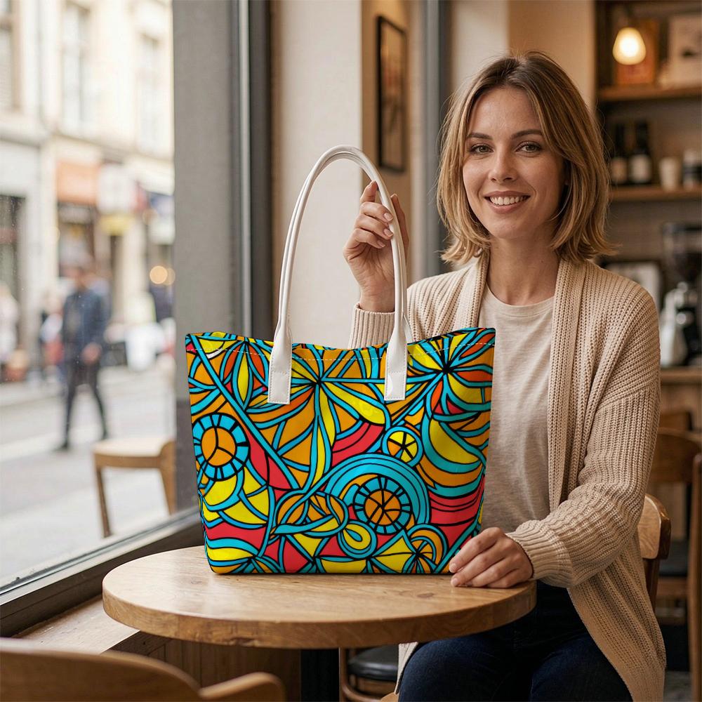 Abstract Art Print Portable Daily Tote Bag Lightweight Fashion Shoulder Carry Bag for Shopping