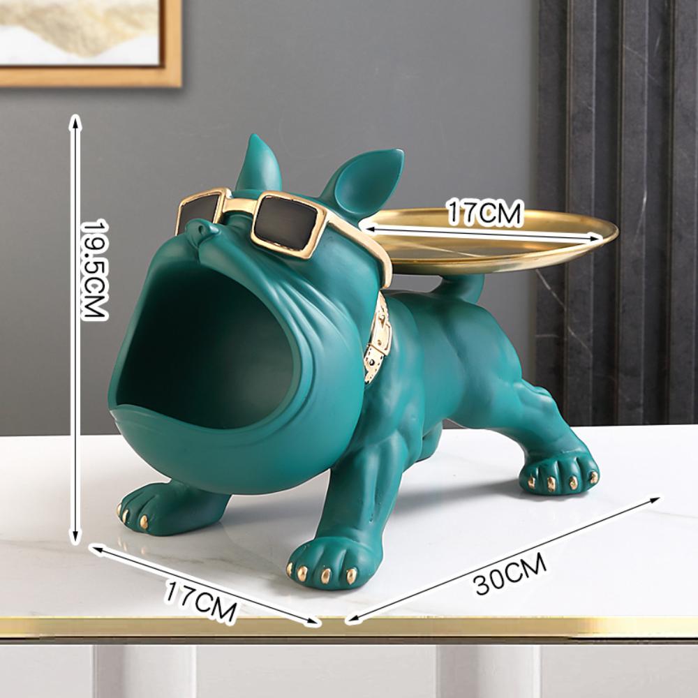 Nordic Decor Sculpture Dog Big Mouth French Bulldog Butler with Metal Tray Table Decoration Statue for Live Room Dog Bulter