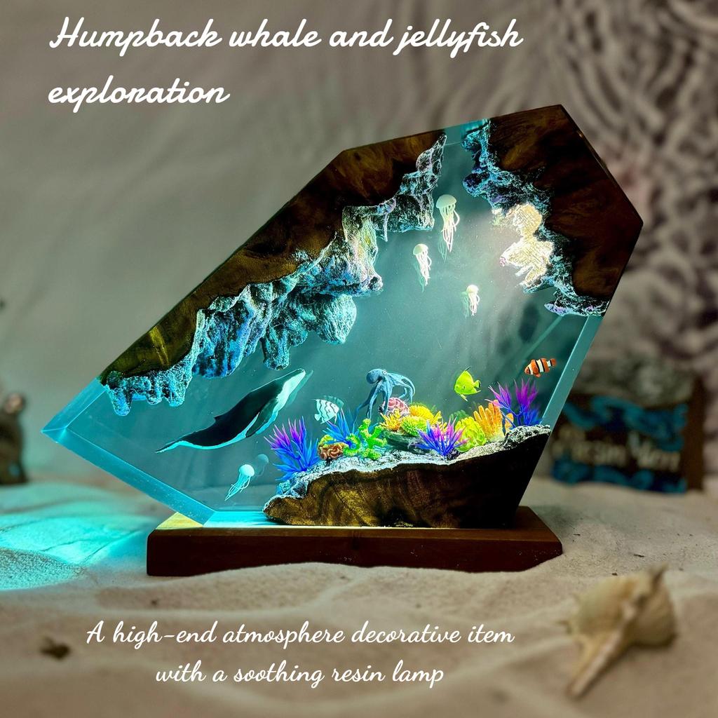 New Humpback Whale and Jellyfish Adventure Resin Luminous Ornament High-end Marine Micro-landscape Home Decoration Gift