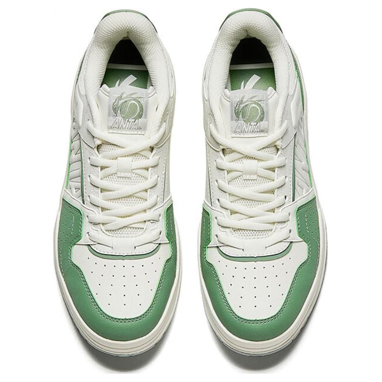 Anta Grand Slam Synthetic Leather Slip Resistant Abrasion Resistant Low top Skateboard Shoes Women's White Green 122448032-3