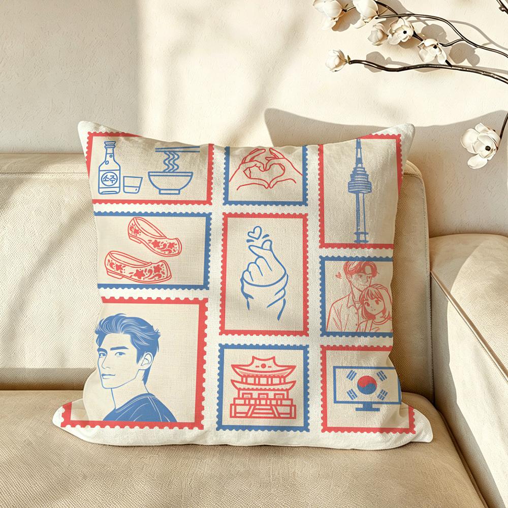 Art SSouth KKorea CCulture Series Cushion Cover Pillow Case Antidustmite Pillowcase Silky Short Plush Sofa Cushion Cover Hot