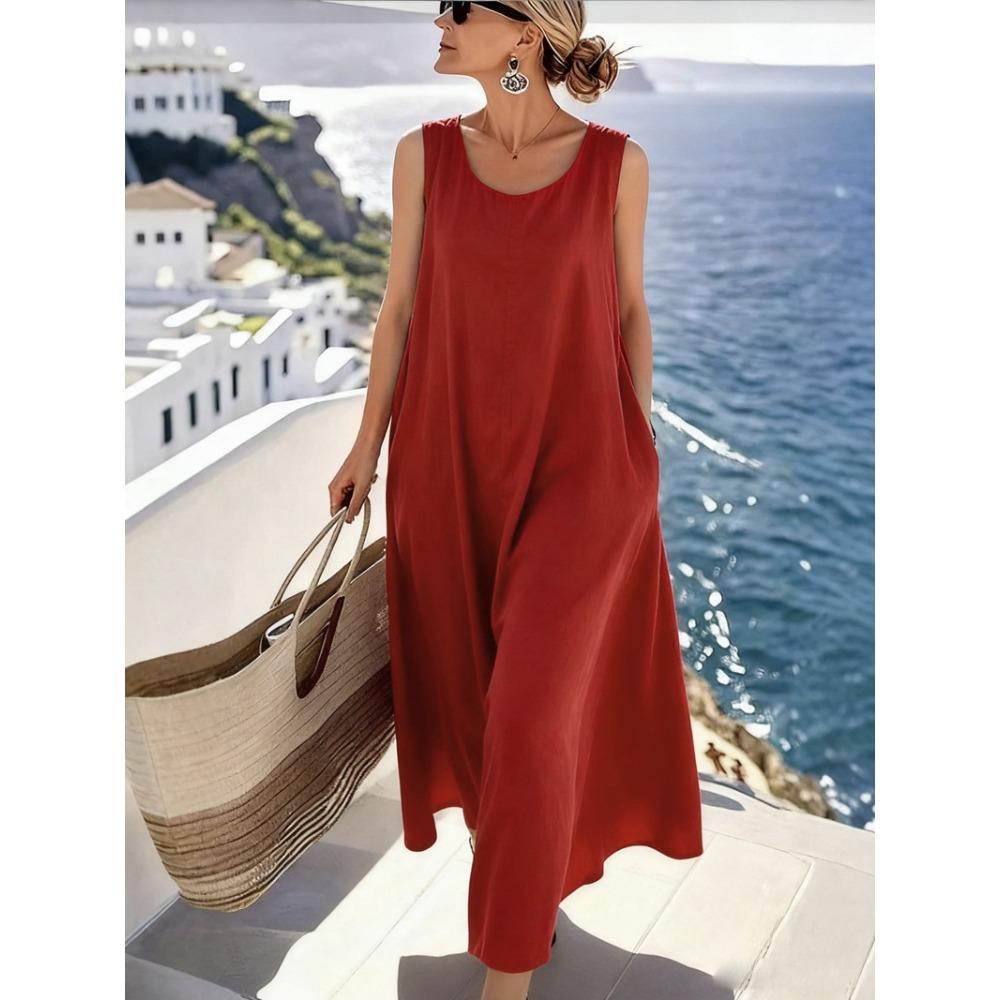 

New Style Sleeveless Summer Dress in Loose Mid-length Style XXXL червоний
