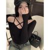 Women's Off-Shoulder Cross Strap Long Sleeve Slimming Top