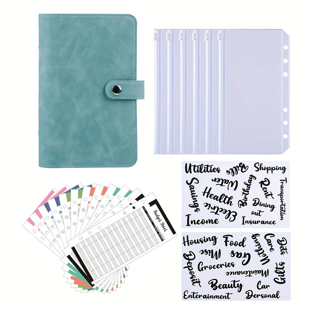 

A6 Artificial Leather Button Closure Binder with Cash Envelope Pocket and Replacement Storage Bag, Perfect for Budgeting and Savings in Daily Life зелений