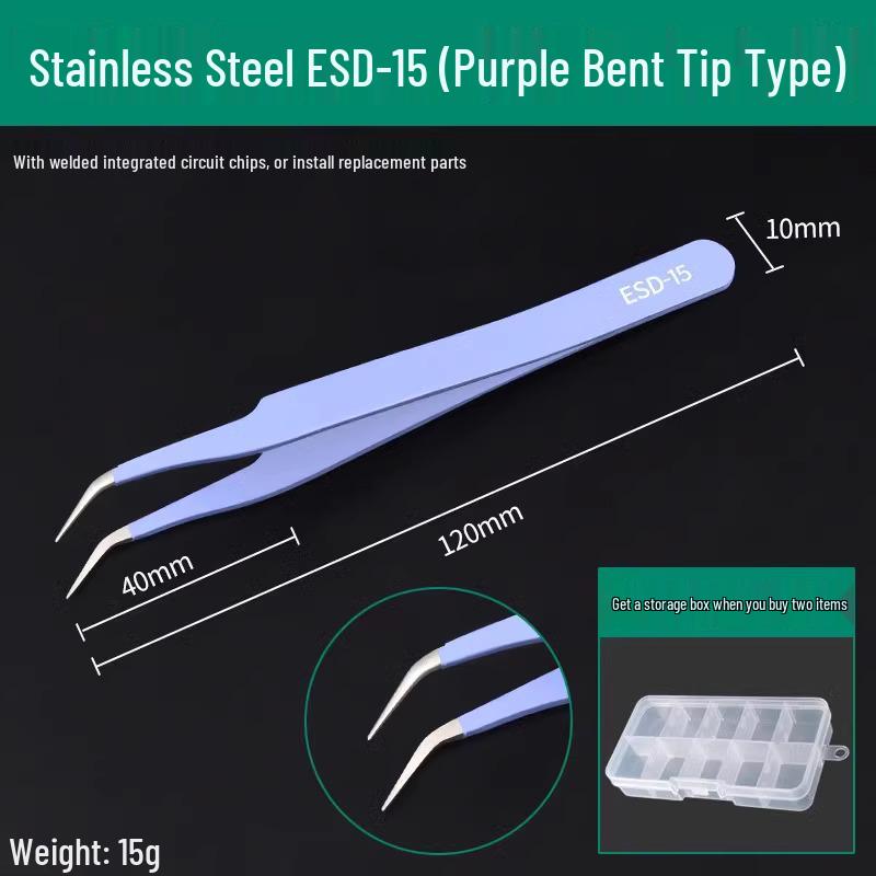 Bao Lian Anti-static Stainless Steel Tweezers - Bent Tip & Fine Pointed Tip for Precision Bird's Nest Hair & Blackhead Removal
