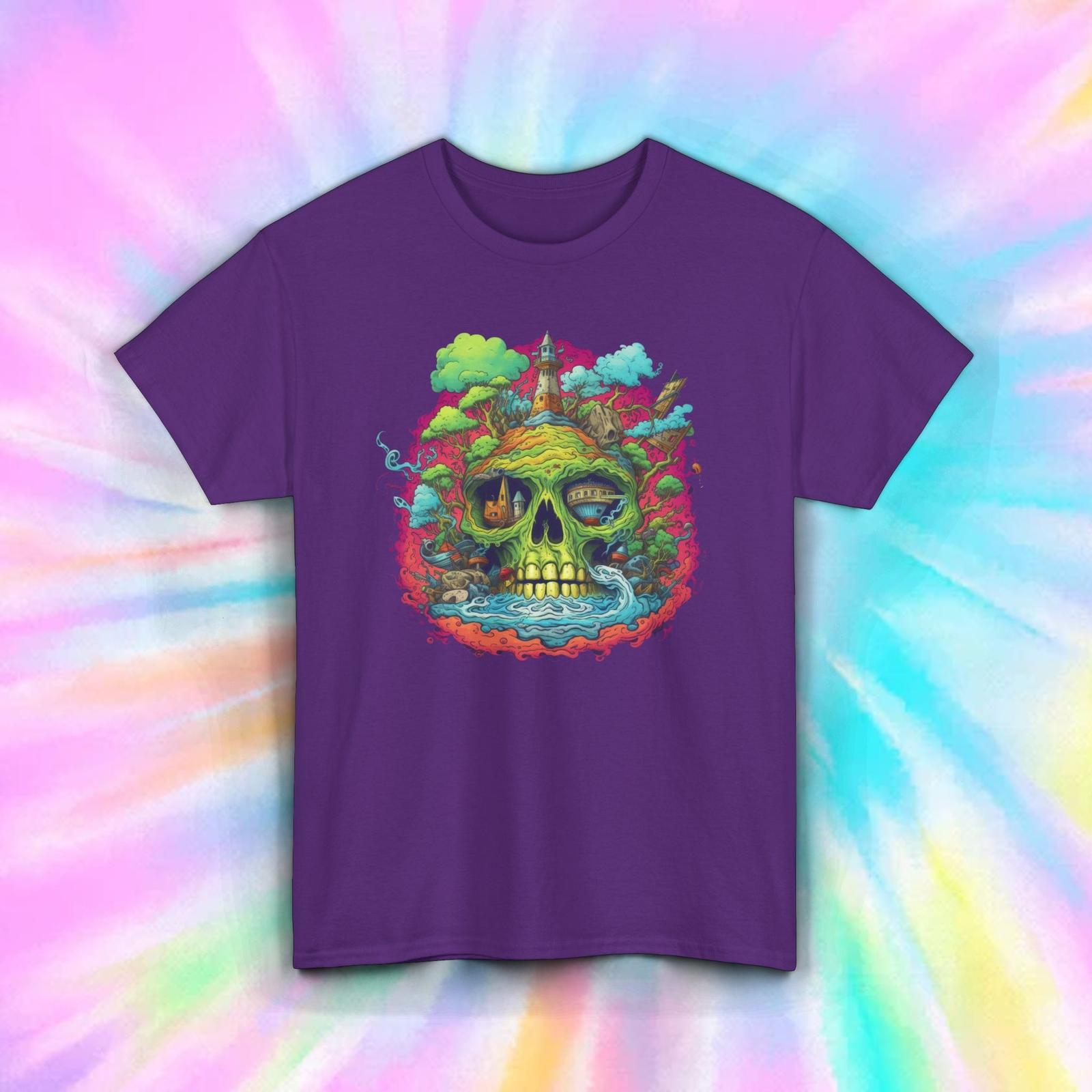 Psychedelic Skull Shirt Trippy Art Fantasy Forest Magic Vibes Tee S-5XL S разноцветный