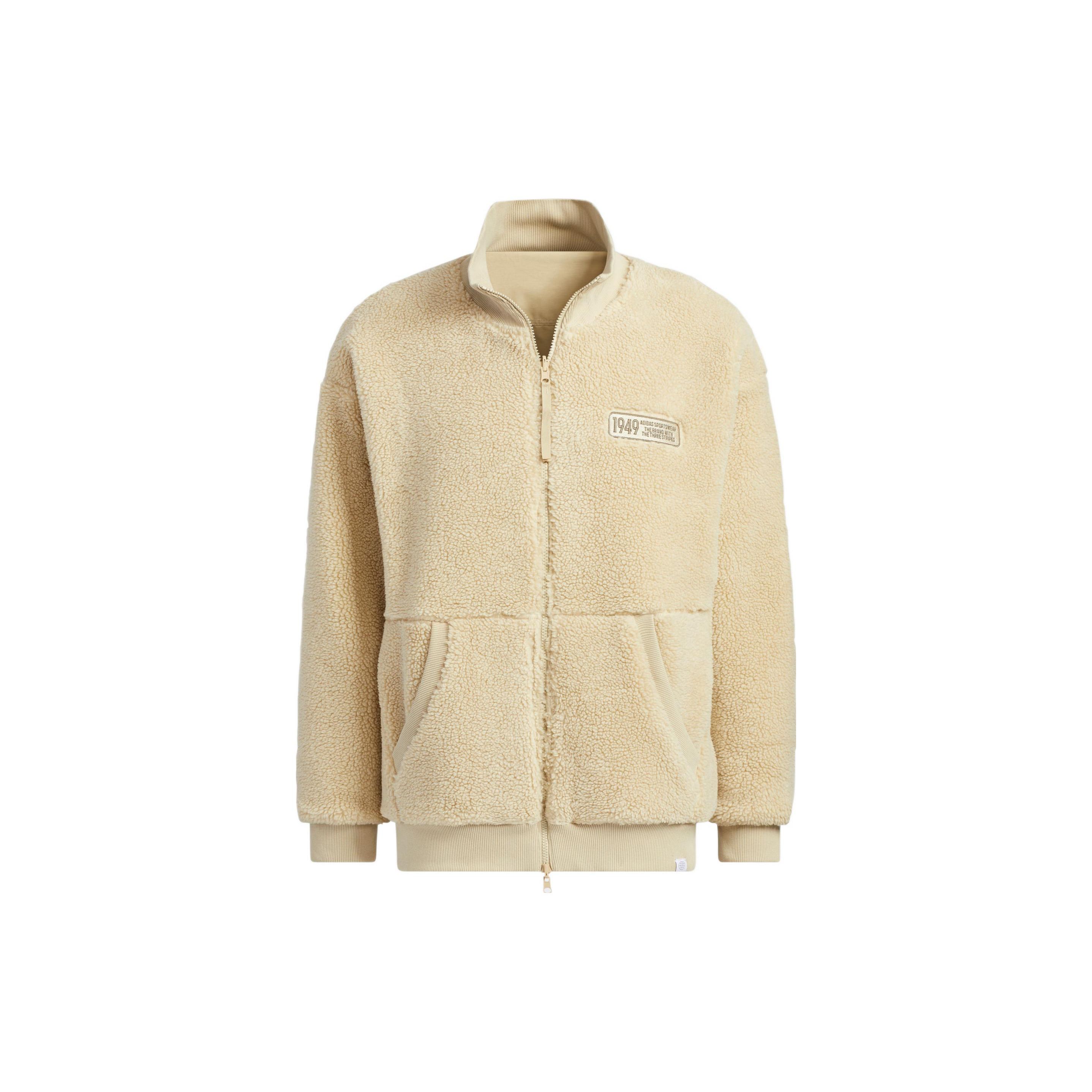 Adidas Originals Verbiage Reversible Fleece Jacket Men Beige IK3506 L