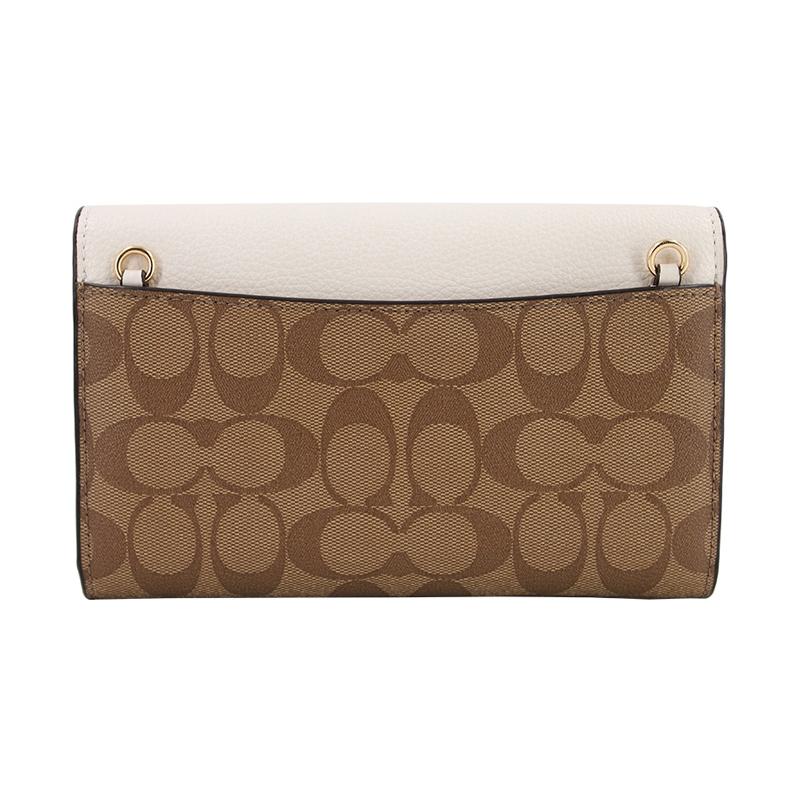 Coach 21 Carriage Logo Leather Chain Bag Crossbody Shoulder Bag Women's Khaki Presbyopic Pattern White