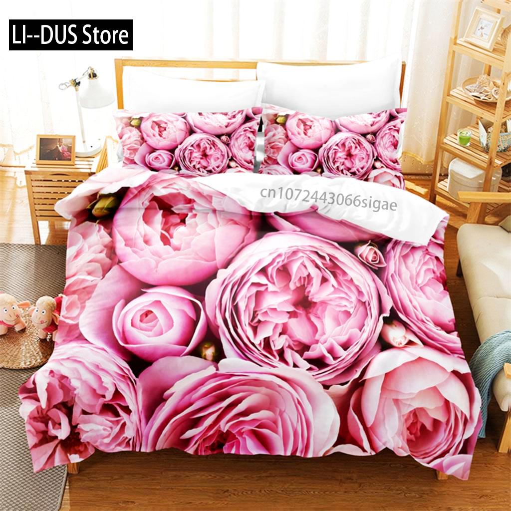 

Comforter Pink Roses Bedding Set 3D Bedding Digital Printing Queen Size Bedding Set Fashion Design Comforter (quilt)-EU Single(135*200cm)3pcs