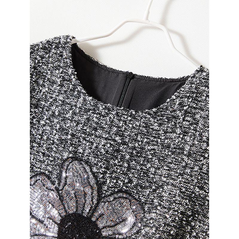 Great Fire! Welfare Old Pink ~ Tweed Sequins Attached Glitter SUNFLOWER Vest Skirt Women Autumn and Winter Dress Thick