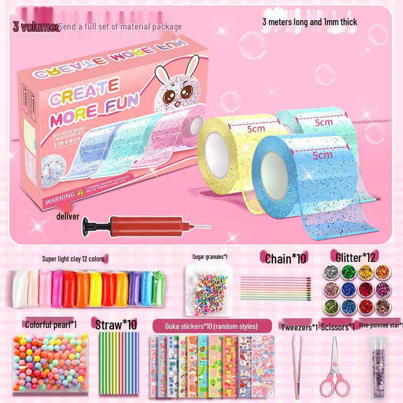 Nano Gel Squishy Toy Craft Kit - Double-Sided Tape & High Viscosity Bubble Blowing Set