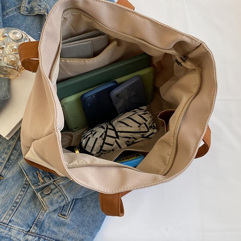 Vintage Colorblock Tote Bag, Women's Casual Handbag For Commute Work, Large Capacity