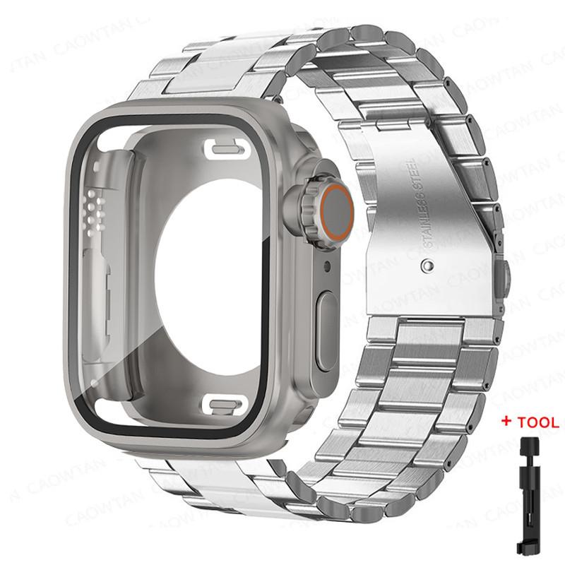 Glass Case+Metal Stainless Steel Strap For Apple Watch S11 S10 42mm 46mm 45mm 44mm 41mm 40mm iWatch Series 11 10 9 8 7 6 5 4 se