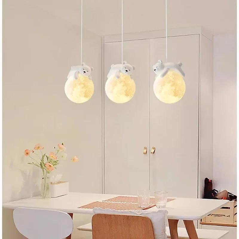 Nordic Minimalist Little Bear LED Pendant Lights Bedroom Bedside Children's Room Chandelier Home Decoration Hanging Lamp Fixture