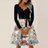 Women's Casual Fashion V-neck Long Sleeved Retro Christmas Print Retro Dress