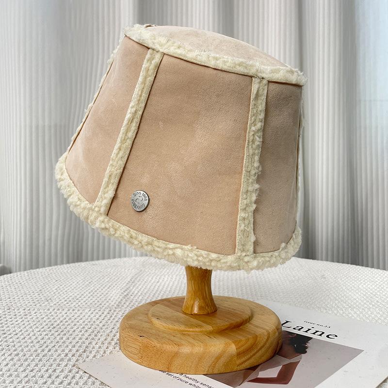 Korean Style Fashionable Suede Lampshade Bucket Hat for Women Autumn and Winter Warm Double Sided Straight Fisherman Hat Trendy Basin Hat