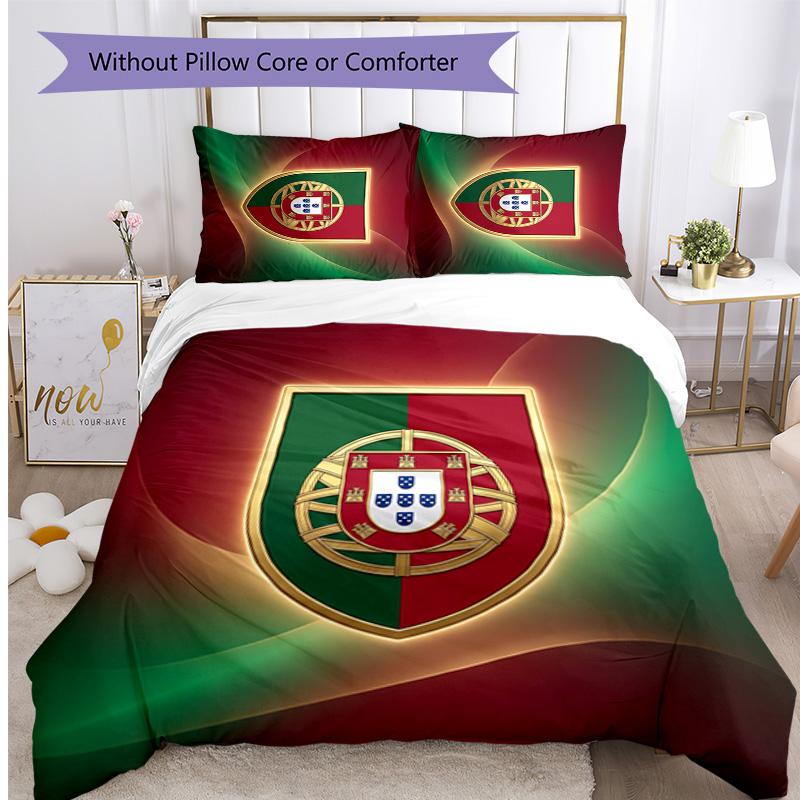 Set Biancheria da Letto Stampata Calcio Portogallo 3 Pezzi Set Copriletto Traspirante Accogliente come Regalo per la Casa Nuova o per le Feste