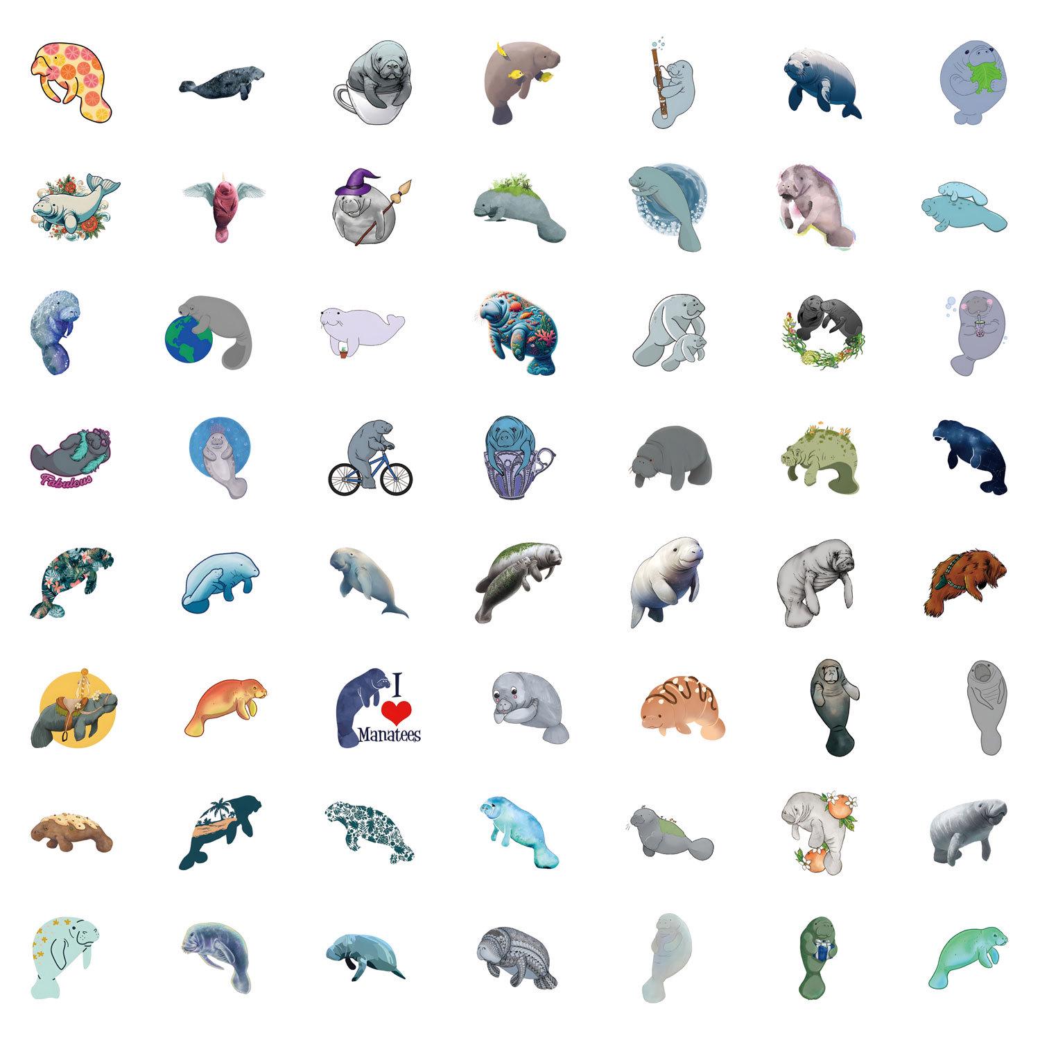 

55 Cartoon Manatee Stickers - Waterproof for Stationery & Decor