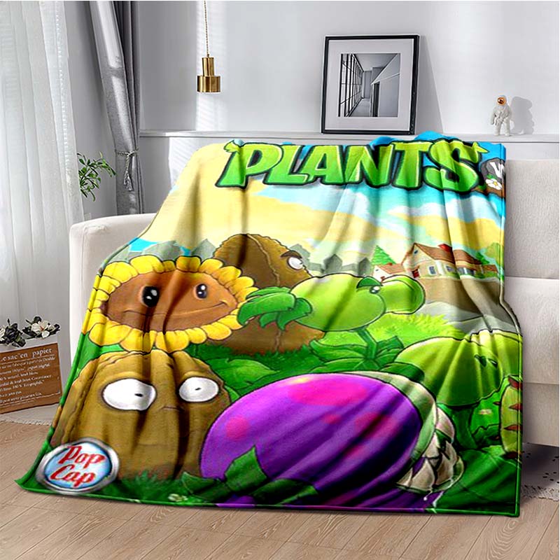 Coperta in Flanella Stampa P-Plants Vs Z-Zombi Morbida Calda Plaid Leggera Accogliente Coperta per Camera da Letto Divano Viaggio Casa Decorazione Festiva Regalo