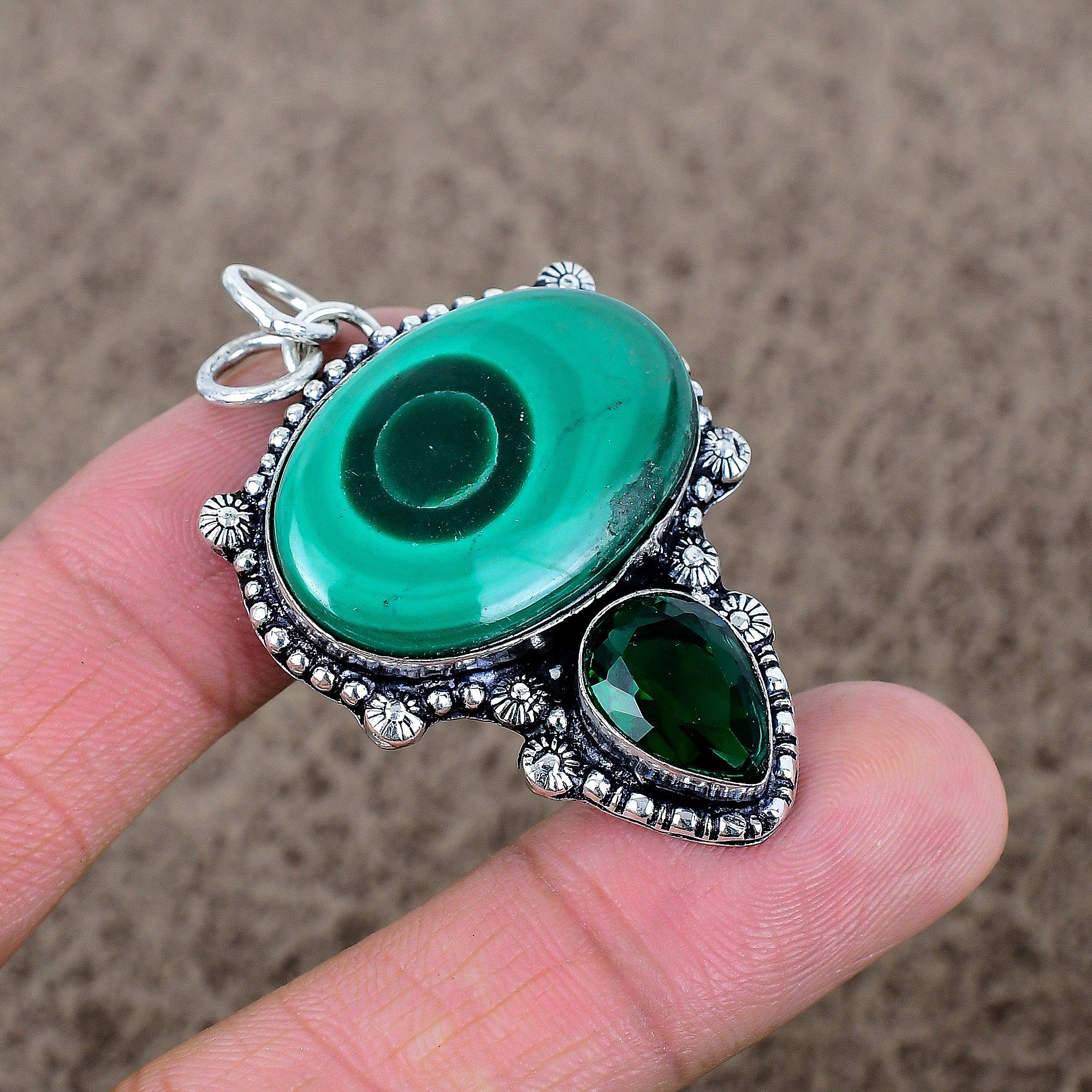 

Malachite, Diopside Gemstone 925 Sterling Silver Jewelry Pendant 2.05 KKG-338