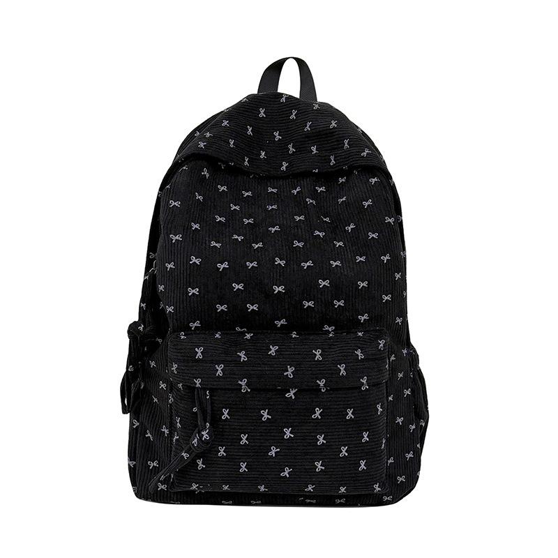 Schoolbag Corduroy Bow Middle School High School Student School Bag Women's Large Capacity Versatile Backpack Girl Cute Travel Backpack