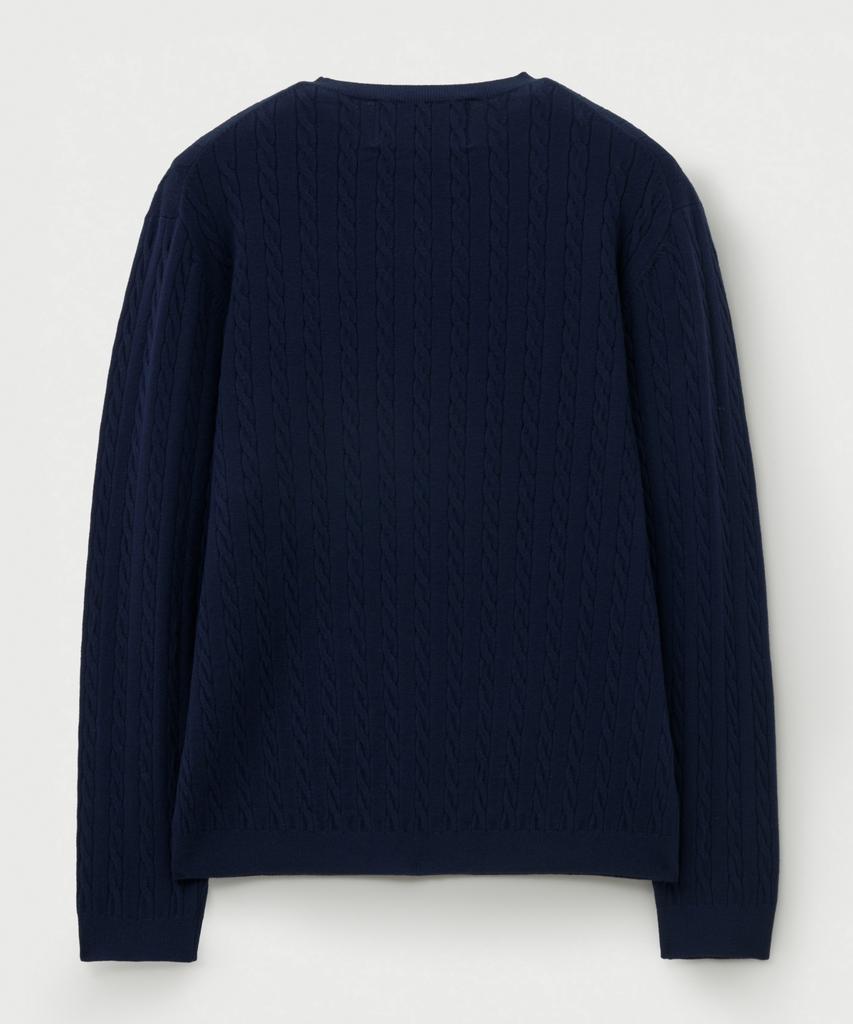 Seteo Plain Cable Crew Neck Knit Navy
